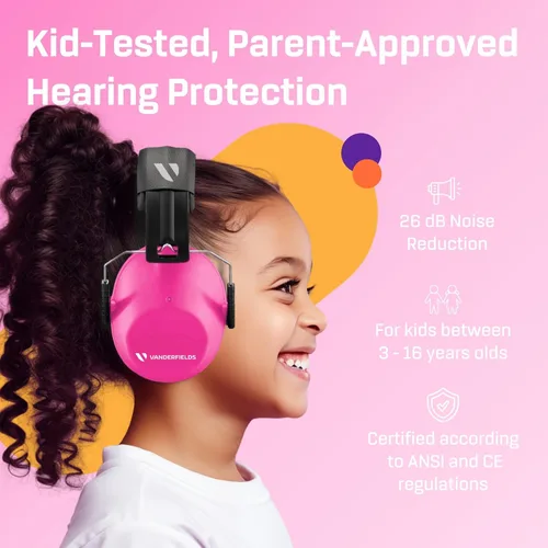 Miniatura 2 de Vanderfields - Protectores de oídos para niños, orejeras con cancelación de ruido, auriculares para niños, autismo, niños pequeños, niños Rosa rosado
