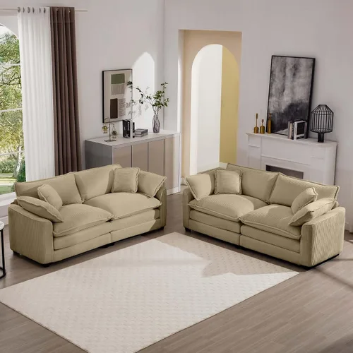 Miniatura 17 de Juego de sofá de 2 piezas de gran tamaño para sala de estar, sofá biplaza y sofá individual, asiento modular modular profundo de pana cómodos sofás