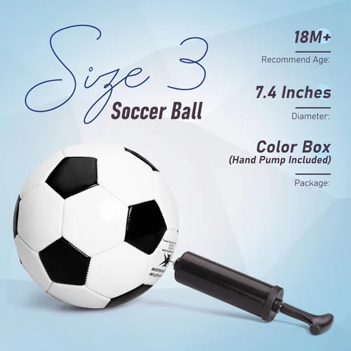 Miniatura 2 de ZOOJOY Balón de Fútbol Tamaño 3 para Niños, Balón de Fútbol de Color Clásico para Niños Pequeños y Niñas con Bomba, Deportes al Aire Libre y Blanco