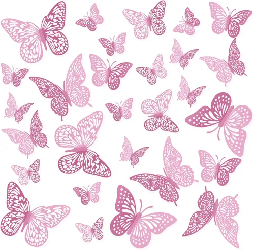 Miniatura 10 de Decoraciones de mariposas, decoración de pared de mariposas doradas 3D, decoración de pastel de cumpleaños, 24 piezas, 3 estilos y tamaños, Oro 3