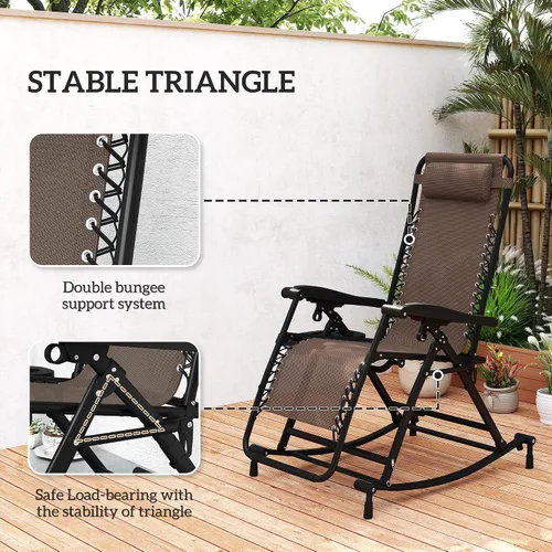 Miniatura 5 de Outsunny Mecedoras para exteriores, plegables, reclinables, de gravedad cero, mecedora de descanso con almohada, portavasos y soporte para teléfono