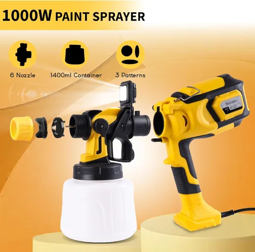 Miniatura 3 de Pulverizador de pintura con luz LED, pistola de pintura de 1000 W con juntas de limpieza y soplado, pistola de pintura en aerosol de 47.3 fl oz