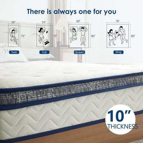 Colchón individual, colchones de tamaño individual de 10 pulgadas en una caja, colchón híbrido de espuma viscoelástica, colchón de cama superior con