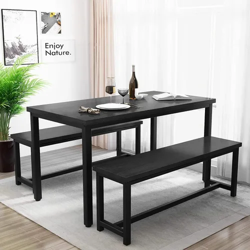 Miniatura 3 de Recaceik - Juego de mesa de comedor para 4, juego de mesa de cocina con 2 bancos de cena, mesa de desayuno de granja para apartamento de espacio