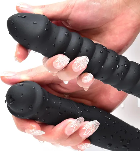 Miniatura 5 de Consolador de doble extremo de 16.53 pulgadas Dong acanalado Butt Plug con glande para estimulación anal de la vagina de doble cara pene pene