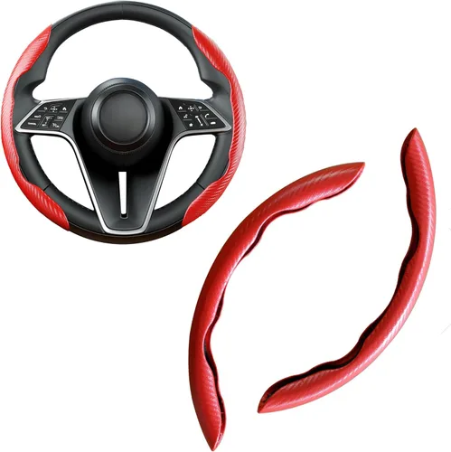 Funda de volante de fibra de carbono, juego de 2 piezas con diseño de mariposa segmentado de agarre antideslizante y cómodo, fácil instalación con