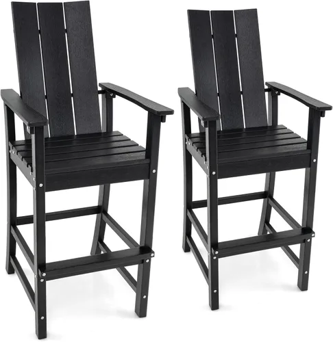 Miniatura 20 de Giantex Silla Adirondack de 52 pulgadas de alto, taburete de bar de polietileno de alta densidad para exteriores con respaldo ergonómico, Gris