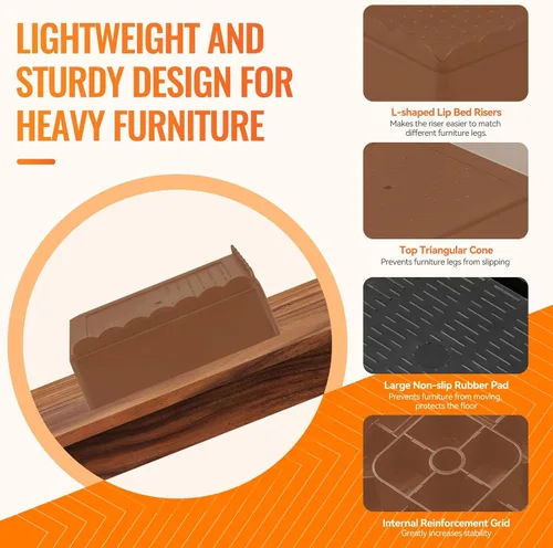 Miniatura 5 de shouwuhho Elevadores de muebles, paquete de 4 elevadores de cama con agarre antideslizante y soporte resistente, elevación de 1 pulgada, 2 pulgadas
