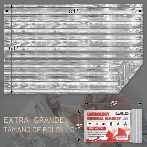 Miniatura 2 de SecuCaptain Mantas de supervivencia térmicas de emergencia: Kit de manta espacial de Mylar extra grande de 84” x 63” para camping al aire libre