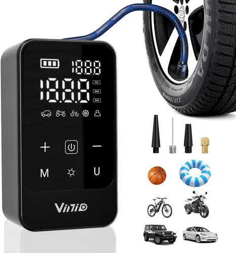Vinid Compresor de aire inalámbrico, inflador de neumáticos portátil de 75 W con medidor de presión digital, apagado automático, inflado rápido para
