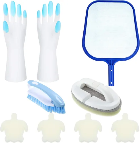 Kit de 8 accesorios de limpieza de spa, kit de mantenimiento de piscinas pequeñas con red de espumadera, cepillo de fregado y cepillo de esponja,