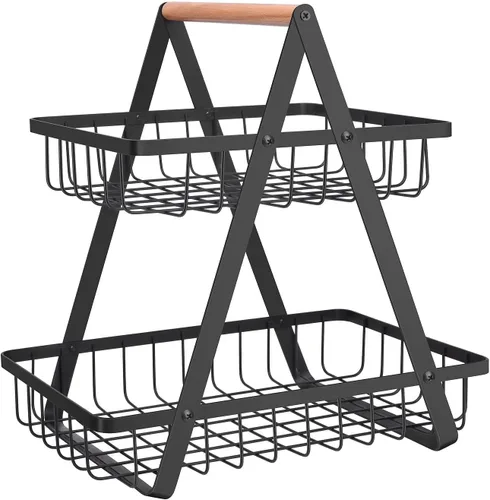 Miniatura 8 de Mahueeol - Cesta de frutas de 2 niveles para encimera, tazón de frutas portátil para organizador de cocina, almacenamiento y sala de comedor