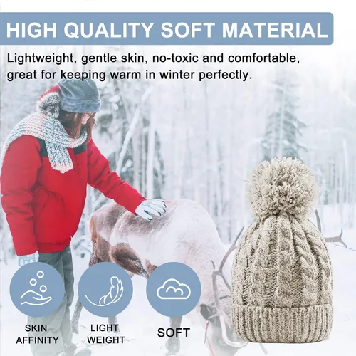 Miniatura 3 de Gorro de invierno para mujer con forro polar cálido, tejido grueso, para esquiar