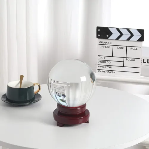 Miniatura 4 de LONGWIN Bola de cristal de adivinación de 5.906 in (5,9 pulgadas) Bolas de cristal decorativas Globo Esfera Soporte de madera libre Transparente