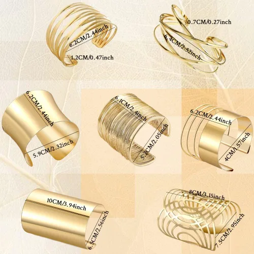 Miniatura 4 de SAMOCO 7 piezas de brazalete para mujer, brazalete de oro abierto, ancho ancho, brazalete ajustable, brazalete de muñeca, Sin gema