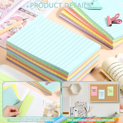 Miniatura 3 de Thenshop Paquete de 20 500 hojas (50/bloc) de notas adhesivas forradas de 4 x 6 pulgadas, color pastel, grandes bloc de notas con líneas rayadas