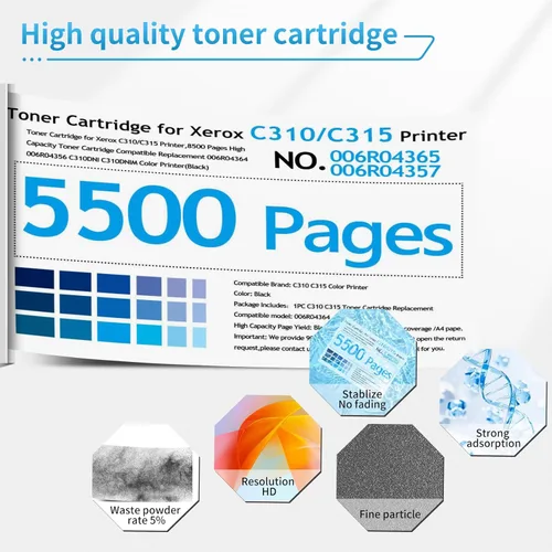 Miniatura 6 de Cartucho de tóner para impresora Xerox C310/C315, 5500 páginas de alta capacidad, compatible con impresora a color 006R04366 006R04358 C310DNI