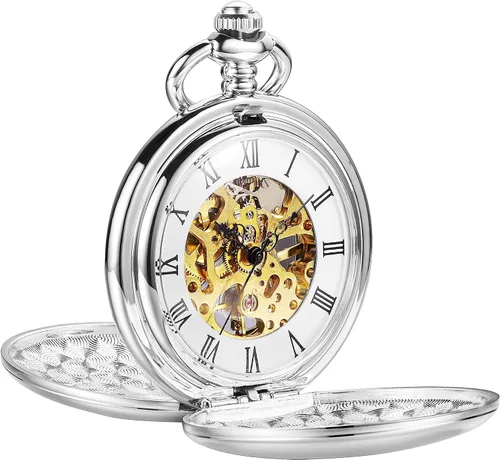 Miniatura 19 de ShoppeWatch Reloj de bolsillo para hombre con cadena Reloj de bolsillo vintage de cuerda a mano Reloj de bolsillo clásico con movimiento