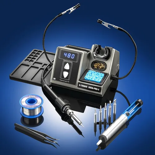 Miniatura 2 de Estación de soldadura digital LED X-Tronic modelo 3050-PRO-X con 2 manos de ayuda convenientes, función de reposo de 1-30 minutos, programable