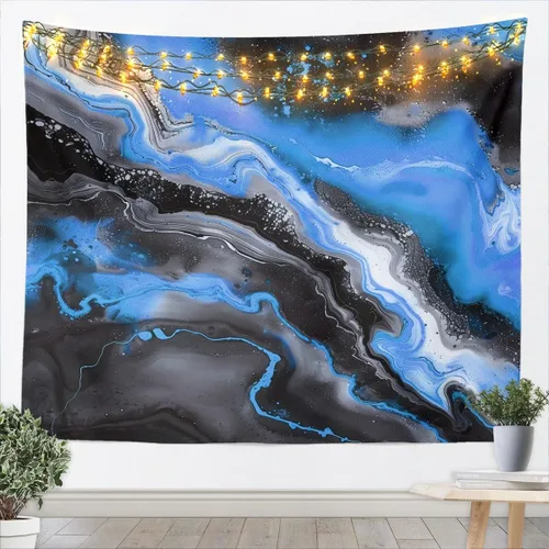 Feelyou Abstract Tapestry Black And Blue Wall Art for Living Room Bedroom Marble Print Wall Hanging Blanket Modern Art Home Decor Small 51 X59
