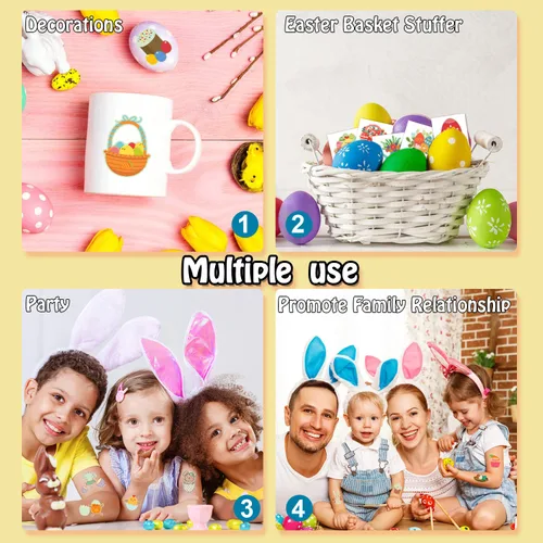Miniatura 5 de Partywind 204 estilos de tatuajes temporales de Pascua brillantes para rellenar cestas de Pascua, hojas envueltas individualmente, calcomanías