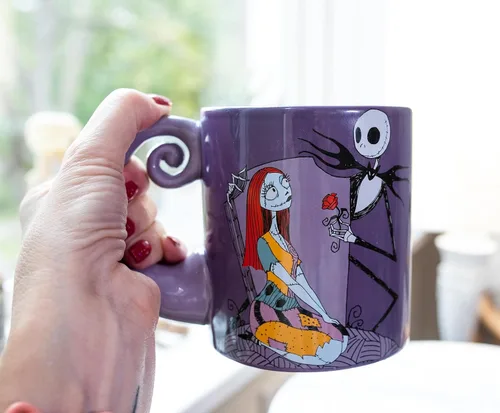 Miniatura 3 de Nightmare Before Christmas Disney The Jack & Sally - Taza de cerámica con mango en espiral, sin BPA, para bebidas, artículos esenciales
