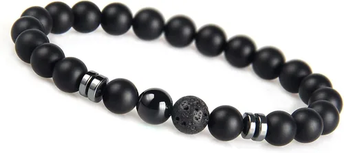 GD GOOD.designs Pulsera de piedras preciosas hechas a mano de ónix negro mate Chakra pulsera para hombres y mujeres