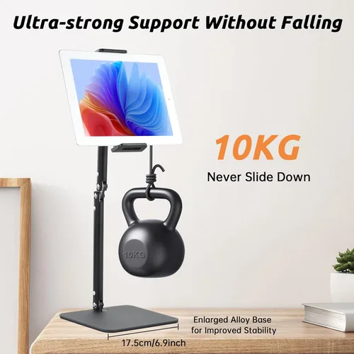 Miniatura 3 de UTEBIT Soporte para iPad para escritorio, giratorio de 360°, soporte de teléfono ajustable de 9.5 a 16.5 pulgadas de altura para escritorio, Negro