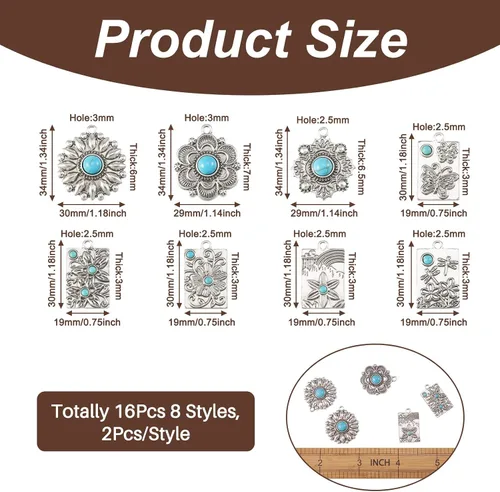 Miniatura 2 de Colgantes de estilo tibetano, dijes de piedra turquesa sintética para collar, pulsera, joyería, fabricación de artesanías, Gema, No es una piedra