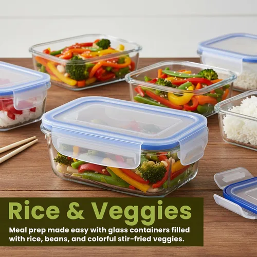 Miniatura 5 de Recipientes de vidrio sin BPA con tapas de bloqueo – Paquete de 6 recipientes de preparación de comidas premium, a prueba de fugas, herméticos