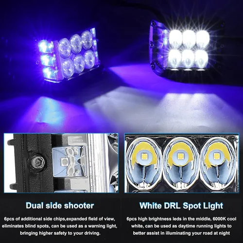 Miniatura 3 de Luces LED de Cápsula de Disparo Lateral, Luces Todo Terreno de 4 Pulgadas con Luz Estroboscópica de Emergencia Azul de Doble Lado Compatible