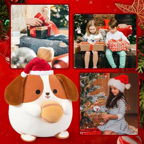 Miniatura 5 de Onsoyours Animal de Peluche Original de Perro Beagle Navideño con Gorro de Béisbol de Santa - Juguete de Peluche de Cachorro Deportivo Suave de 12
