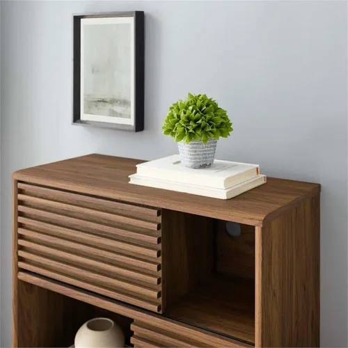 Miniatura 8 de Modway Render Soporte de Gabinete de Almacenamiento y Exhibición de Tres Niveles, Nogal