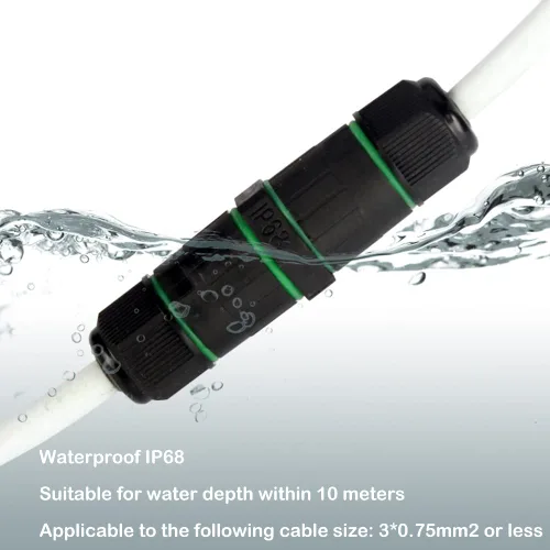 Miniatura 5 de Caja de conexiones de 3 pines al aire libre IP68 impermeable conector de cable eléctrico, caja de cable de alimentación externa adecuada para vallas