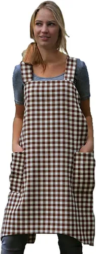 Miniatura 29 de Larmliss Delantal tipo pinafore cuadrado para mujer, para hornear, cocinar, jardinería, con espalda cruzada, mezcla de algodón/lino, con 2 bolsillos