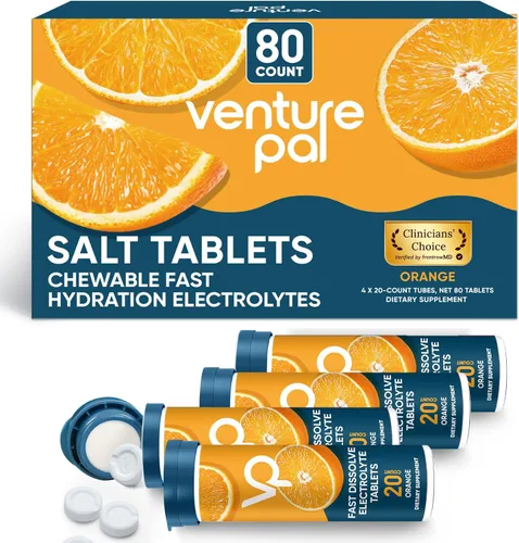 Miniatura 5 de Venture Pal Tabletas de electrolitos masticables, 80 tabletas de sal de disolución rápida sin azúcar, sin gluten, paquete variado para hidratación