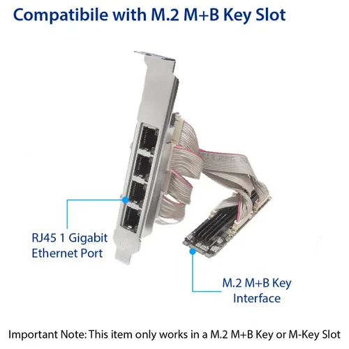 Miniatura 6 de IO CREST Tarjeta Ethernet de 4 Puertos Gigabit M.2 Clave M+B SI-PEX24092
