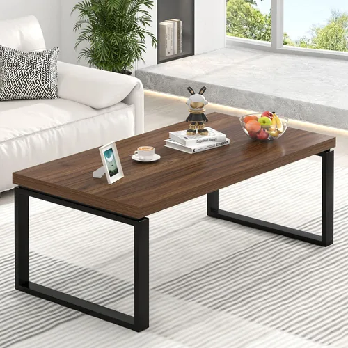 Miniatura 14 de EXCEFUR Mesa auxiliar moderna, mesa central de madera rústica y metal para sala de estar, mesa de té rectangular industrial para oficina en casa