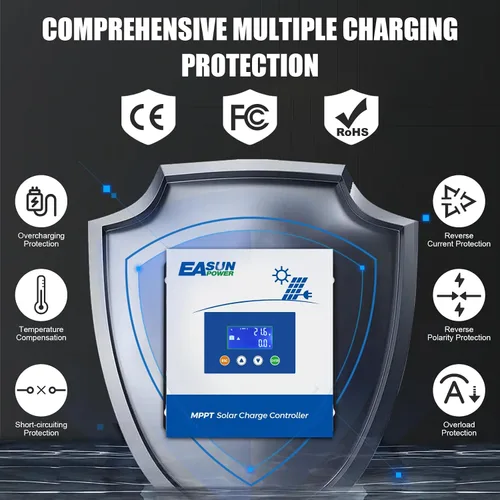 Miniatura 2 de POWLAND 60A Controlador de carga solar MPPT, 12V/24V/36V/48V Auto, Regulador de pantalla LCD de entrada máxima 150V Controlador de carga inteligente