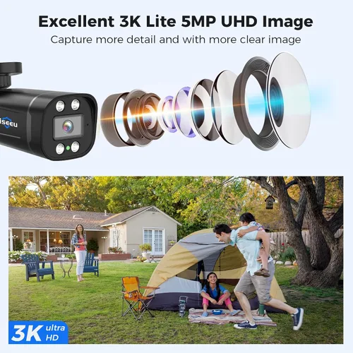 Miniatura 3 de Hiseeu Sistema de cámara de seguridad con cable 3K 8ch con audio, foco de alarma, detección de vehículos AI/humanos, disco duro de 3 TB, sistema