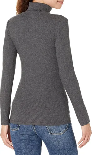 Miniatura 3 de Tienda Essentials Camiseta de cuello alto de punto acanalado de manga larga para mujer (disponible en tallas grandes), paquete de 2