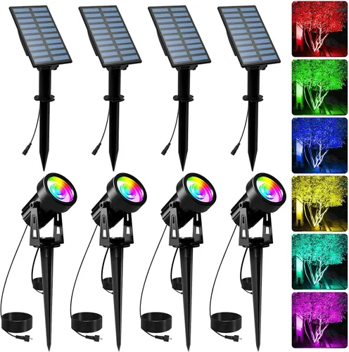 Miniatura 23 de T-SUNUS - Foco solar para jardín al aire libre, 4 en 1, luces solares IP65, impermeable, cable de 9.8 pies, panel solar separado de 5 W, Amarillo