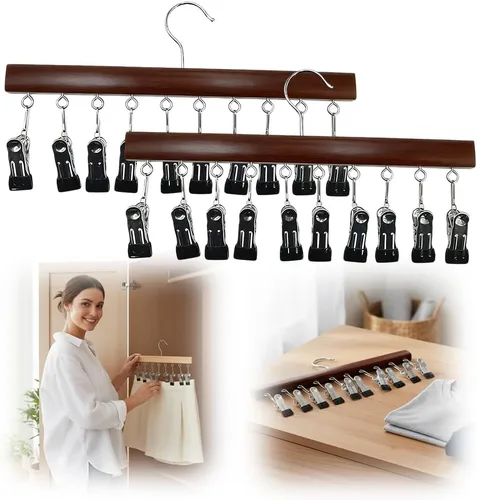 Miniatura 7 de Organizador de leggings para armario, perchas para pantalones con 10 clips, ahorro de espacio para ropa y sombreros, organizador colgante de armario