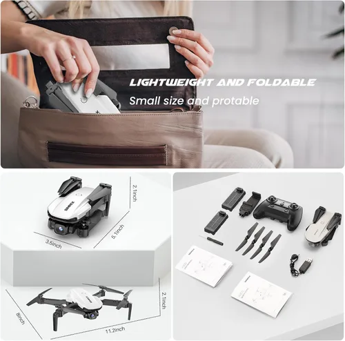 Miniatura 6 de SIMREX Dron con cámara para niños principiantes y adultos – Cuadricóptero RC plegable con retención de altitud, posicionamiento de flujo óptico