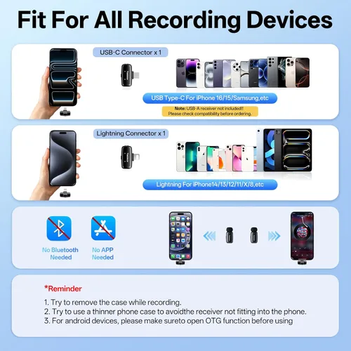 Miniatura 6 de Mini micrófono inalámbrico Lavalier para iPhone, iPad, Android, reducción de ruido y silencio, funda de carga de 33 horas, cambiador de voz AI