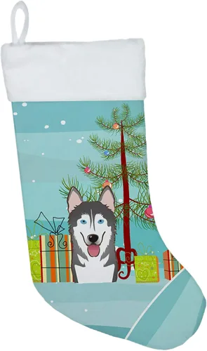 Caroline's Treasures BB1590CS Árbol de Navidad y Alaskan Malamute Calcetines de Navidad para colgar en la chimenea, decoración de fiesta de Navidad,