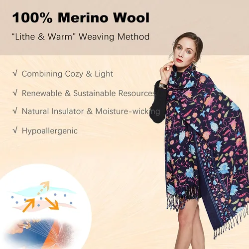 Miniatura 185 de DANA XU Manta de pashmina extragrande 100% de lana merina, bufanda de viaje, bufanda de cachemira para mujer, otoño e invierno, chal de gran