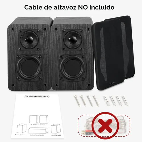 Miniatura 6 de RIOWOIS Altavoces pasivos de estantería para sonido envolvente de cine en casa, altavoces estéreo satelital con sonido más nítido y veta de madera