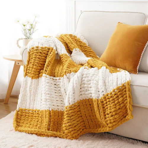 Miniatura 15 de Battilo - Manta de punto grueso de cachemira beige y crema, manta suave y gruesa de chenilla, manta de crochet de punto trenzado hecha a mano