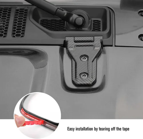 Miniatura 3 de JeCar Cubiertas de bisagra de capó, accesorios exteriores compatibles con Jeep Wrangler 2018-2023 JL JLU 2018-2023, acabado de fibra de carbono